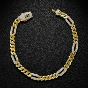 Pulera Monaco Chain Figaro con Piedras Blancas de Oro 10K | 5mm