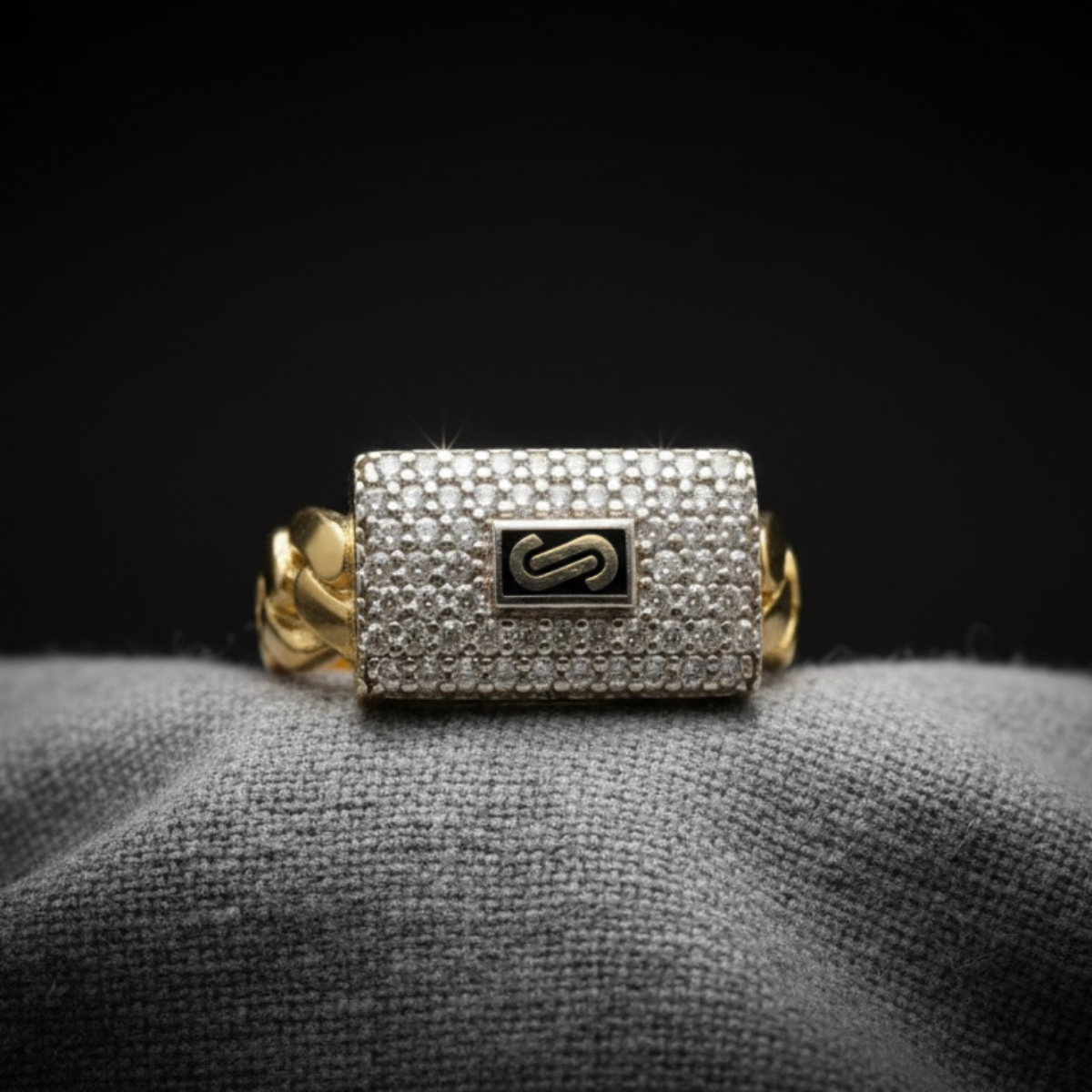 Anillo Monaco Chain Pavé Horizontal en Oro de 10K - Imagen 3